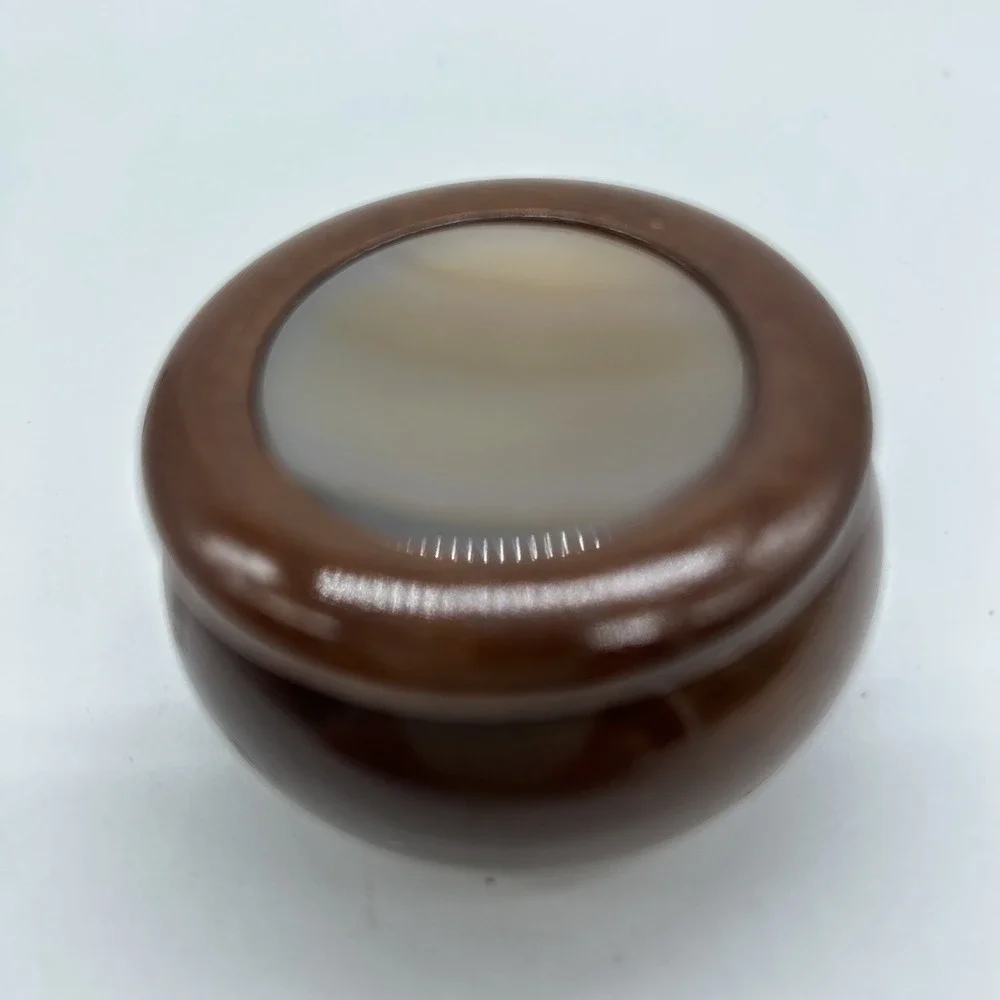 Vtg Brazilian Hardwood Trinket Box Natural Agate Stone Handcrafted MCM Boho-Chic
